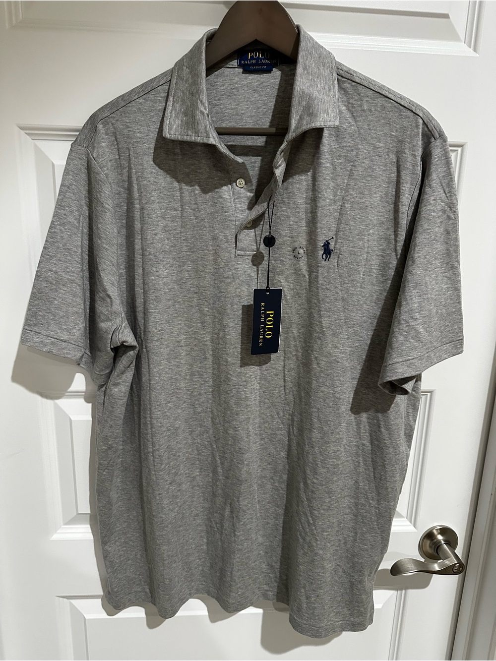 Polo Ralph Lauren Heather Grey Polo Shirt with Navy Pony, Size Large (NWT)